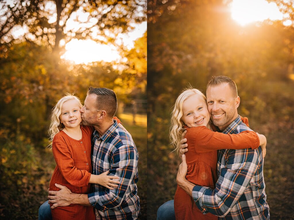 A loving family enjoys a moment together during a sunset photo session
