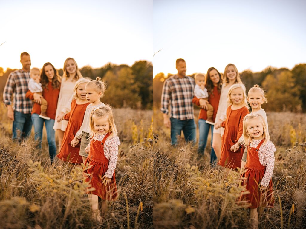A loving family enjoys a moment together during a sunset photo session