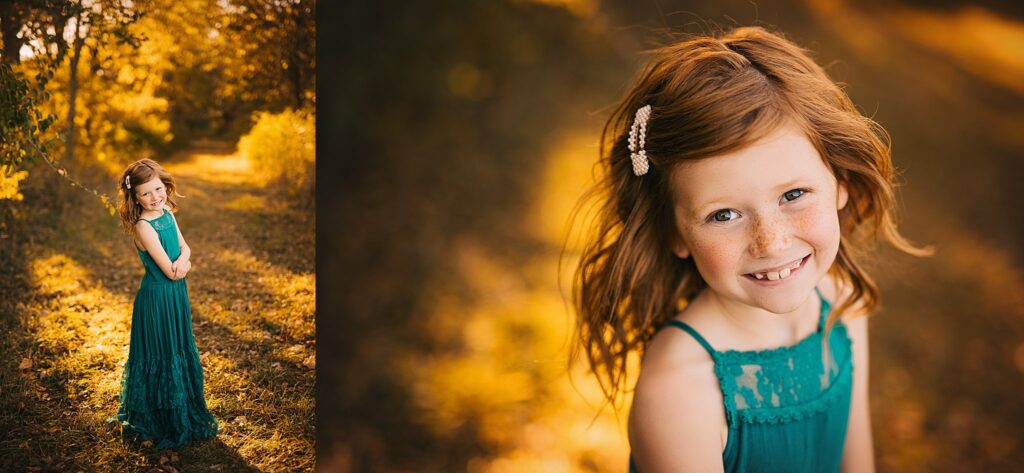Kids smiling brightly during a sunset family portrait session