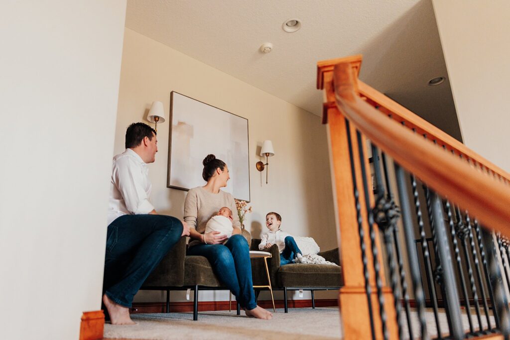 A cozy in-home newborn session capturing a baby peacefully sleeping