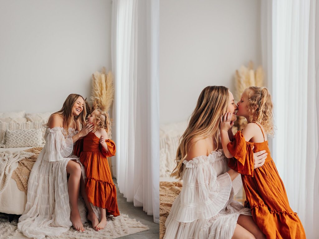 Tender moment between a mother and her daughters, with a mix of solo and sibling shots in a Cedar Falls, Iowa studio