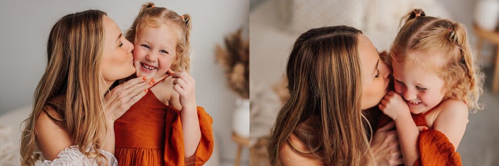 Tender moment between a mother and her daughters, with a mix of solo and sibling shots in a Cedar Falls, Iowa studio