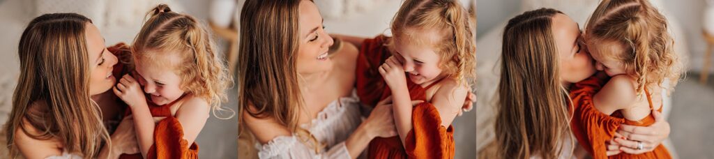 Tender moment between a mother and her daughters, with a mix of solo and sibling shots in a Cedar Falls, Iowa studio