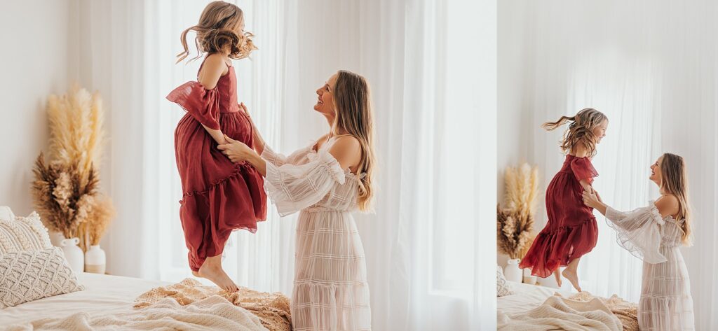 Tender moment between a mother and her daughters, with a mix of solo and sibling shots in a Cedar Falls, Iowa studio