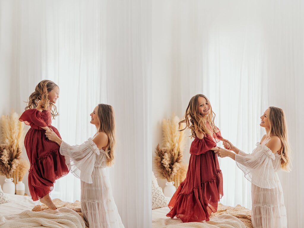 Tender moment between a mother and her daughters, with a mix of solo and sibling shots in a Cedar Falls, Iowa studio