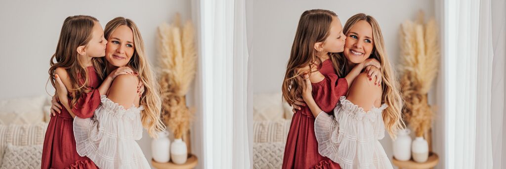 Tender moment between a mother and her daughters, with a mix of solo and sibling shots in a Cedar Falls, Iowa studio