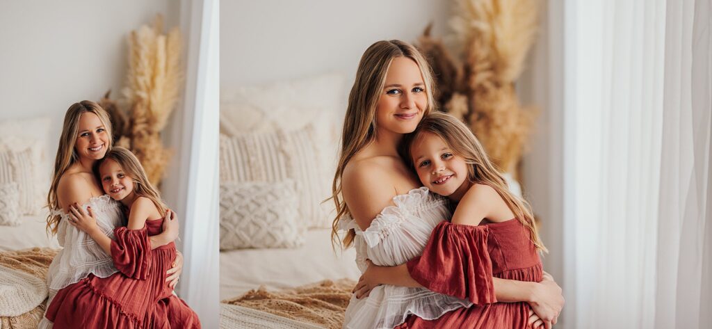 Tender moment between a mother and her daughters, with a mix of solo and sibling shots in a Cedar Falls, Iowa studio