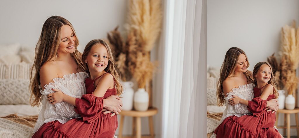 Tender moment between a mother and her daughters, with a mix of solo and sibling shots in a Cedar Falls, Iowa studio