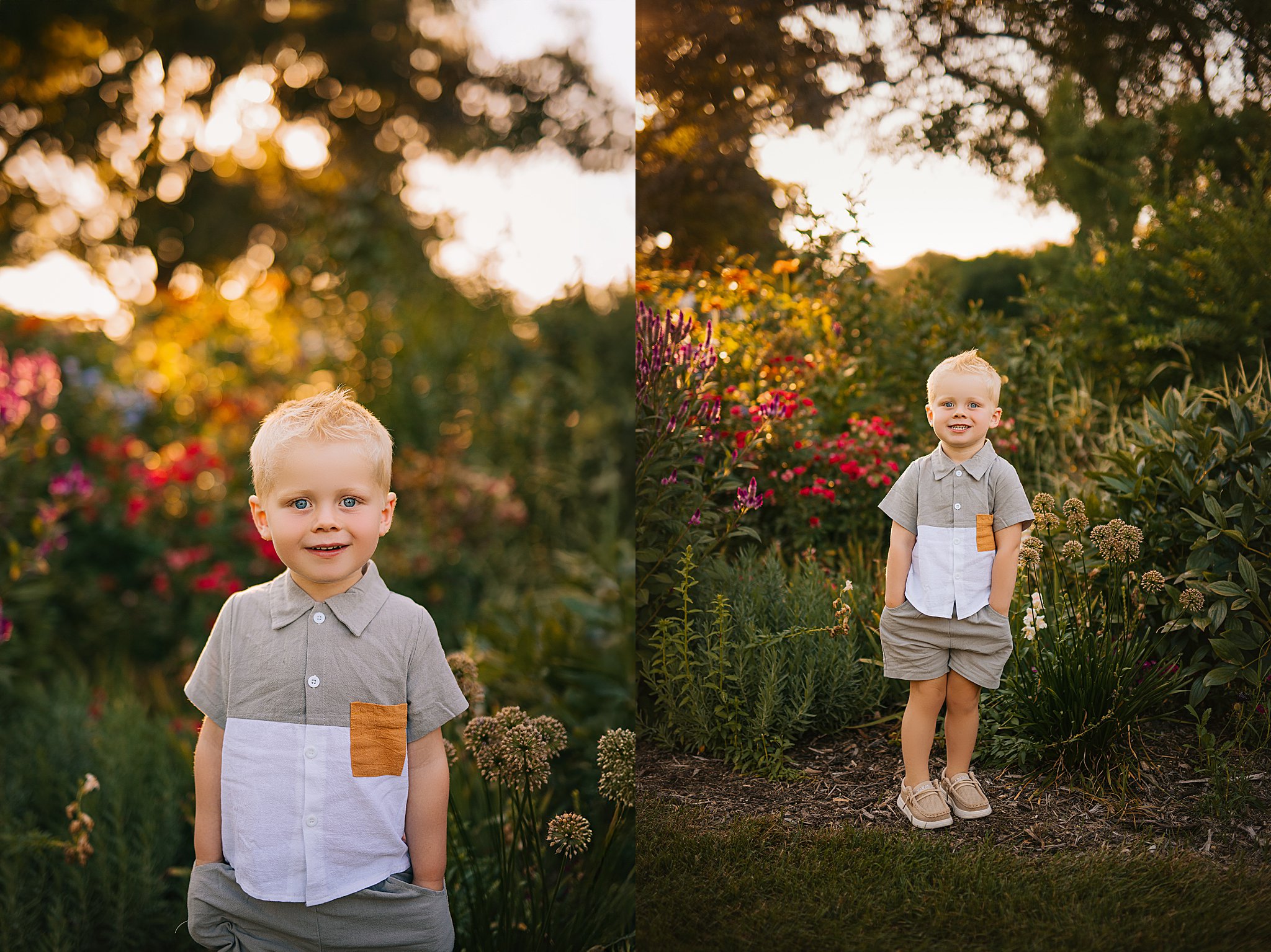 a boy smiling in wildflowers in cedar falls iowa
